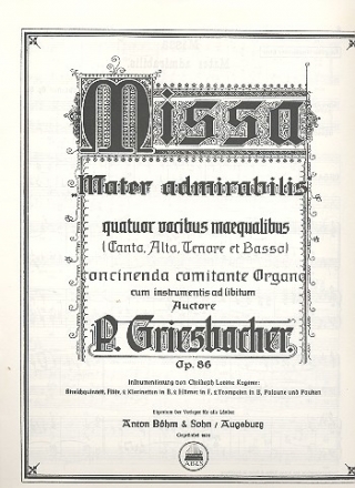 Missa Mater Admirabilis op.86 fr gem Chor und Orchester Partitur