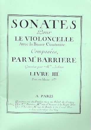 Sonates vol.3 pour le violoncelle avec la basse continue facsimile