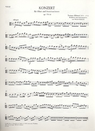 Concerto C-Dur op.7,12 fr Oboe und Streichorchester Cello / Bass