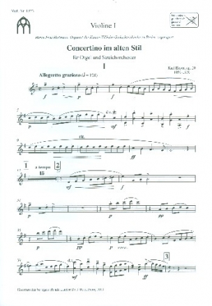 Concertino im alten Stil G-Dur op.20 fr Orgel und Streichorchester Violine 1