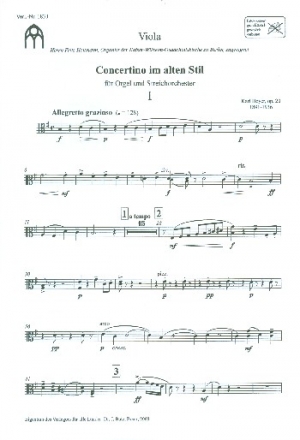 Concertino im alten Stil G-Dur op.20 fr Orgel und Streichorchester Viola