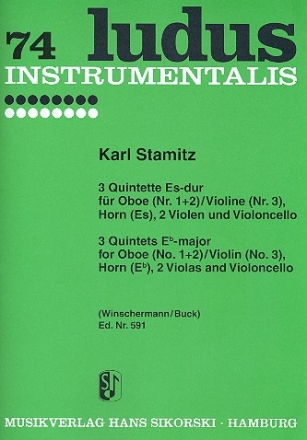3 Quintette Es-Dur fr Oboe (Nr.1+2), Violine (Nr.3), Horn in Es, 2 Violen und Violoncello,  Stimmen