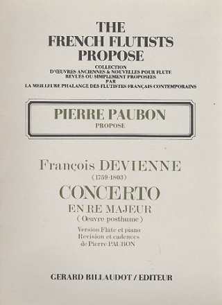Concerto re majeur (oeuvre posthume) pour flte et orchestre pour flte te piano
