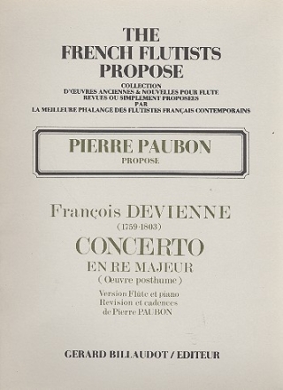 Concerto re majeur (oeuvre posthume) pour flte et orchestre pour flte te piano