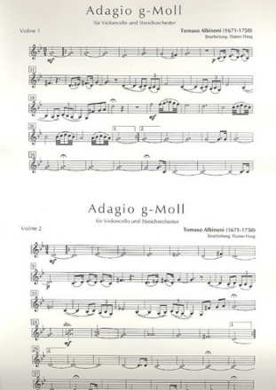 Adagio g-Moll fr Violoncello und Streichorchester Partitur und Stimmen (Solo-Vc+ 1-1-1-2)