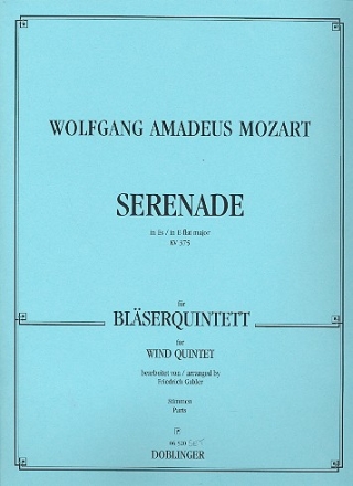 Serenade Es-Dur KV375 fr Oboe, Flte, Klarinette, Horn in F, Horn in Es und Fagott Stimmen