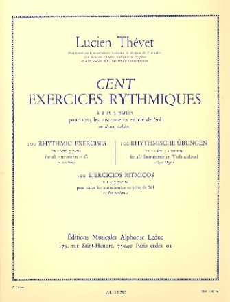 100 exercices rhytmiques  2 et 3 parties vol.1 (Nr.1-75) pour instruments en cl de Sol