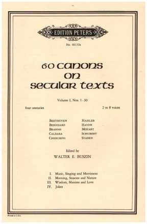 60 Canons on secular Texts vol.1 (nos1-30) for 2 to 8 voices