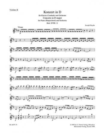Konzert D-Dur Hob.XVIII:11 fr Klavier (Cembalo) und Orchester Violine 2