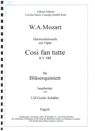 Harmoniemusik zu Cosi fan tutte KV588 fr Flte, Oboe, Klarinette, Horn und Fagott Partitur und Stimmen
