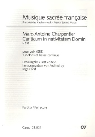 Canticum in nativitatem Domini H393 fr 3 Stimmen (gem Chor), 2 Violinen und Bc Partitur