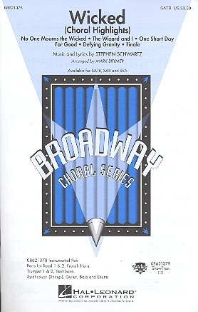 Wicked Choral highlights for mixed chorus and piano, score Brymer, Mark, arr.