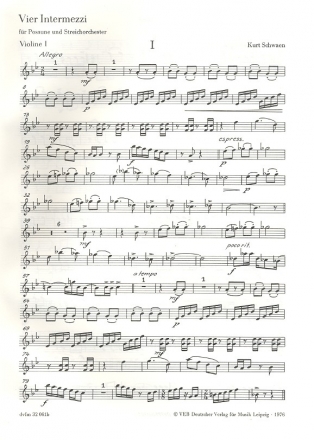 4 Intermezzi fr Posaune und Streichorchester Violine 1