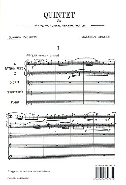 Quintet for 2 trumpets, horn, trombone and tuba score