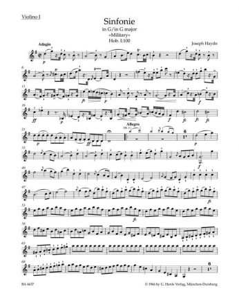 Sinfonie G-Dur Nr.100 Hob.I:100 fr Orchester Violine 1