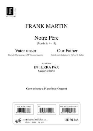 Notre pre  fr gem Chor (unisono) und Klavier (Orgel) Chorpartitur (dt/en/frz)