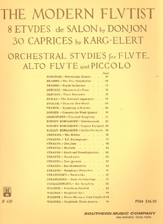 The Modern Flutist 8 etudes de salon (Donjon), 30 caprices (Karg- Elert) and orchestral studies for flute, alto flute or piccolo