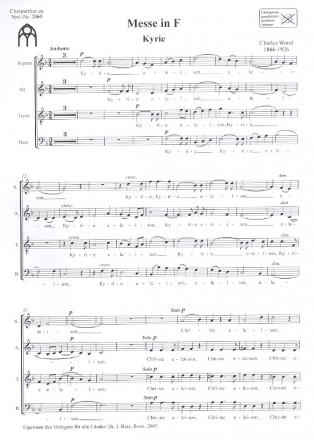 Messe F-Dur fr gem Chor und Orgel Chorpartitur
