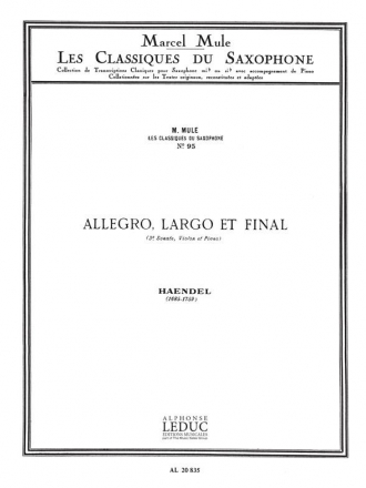 Allegro Largo et Finale de sonate no.3 pour violon et piano pour saxophone alto et piano