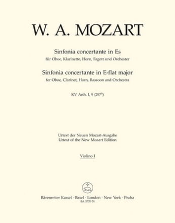 Sinfonia concertante Es-Dur KV297b fr Oboe, Klarinette, Horn, Fagott und Orchester Violine 1