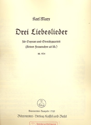 3 Liebeslieder op.42a fr Sopran und Streichquartett Partitur+Stimmen