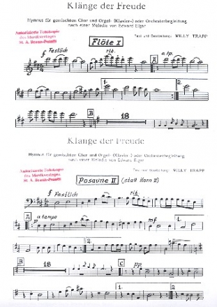 Klnge der Freude fr gem Chor und Klavier (Orgel) oder Orchester Harmoniestimmen,  Archivkopie