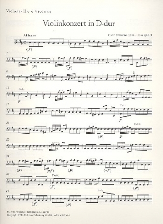 Konzert D-Dur op.1,4 fr Violine und Streicher Violoncello/Kontraba