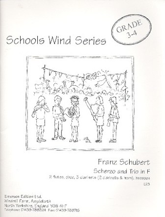 Scherzo and Trio F major for 2 flutes, oboe, 3 clarinets (2 clarinets and horn) and bassoon,  score and parts
