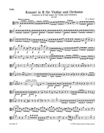 Konzert B-Dur KV207 fr Violine und Orchester Viola