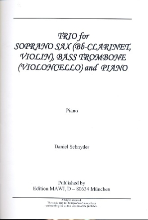 Trio for soprano saxophone, bass trombone and piano parts