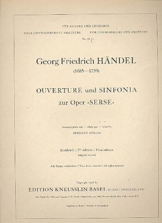 Ouvertre und Sinfonia zur Oper Xerxes fr Streichorchester (Blser ad lib) Partitur