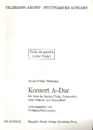 Konzert A-Dur TWV51:A5 fr Viola da gamba, 2 Violinen und Bc Viola da gamba (Viola)