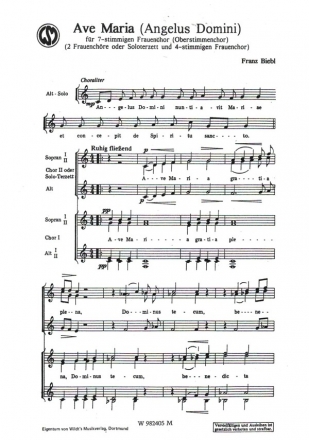 Ave Maria fr Frauenchor (7-stimmig) (3 Soli und Frauenchor) a cappella Partitur