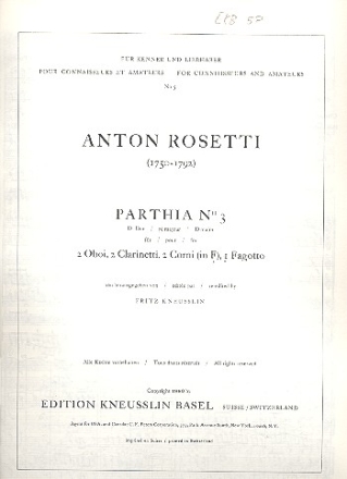 Parthia D-Dur Nr.3 für Oboe, 2 Klarinetten, 2 Hörner und Fagott Partitur