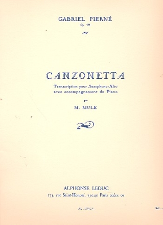 Canzonetta op.19 pour saxophone alto et piano