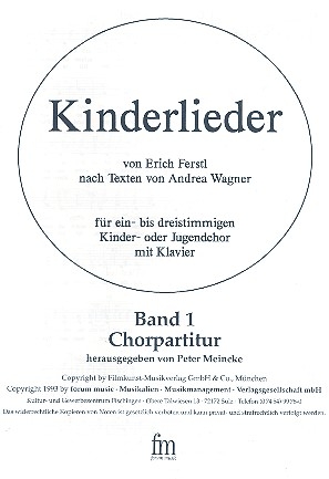 Kinderlieder Band 1 fr Kinderchor und Klavier Chorpartitur