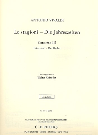 Konzert F-Dur RV293 op.8,3 'Der Herbst' fr Violine und Streicher Cembalo
