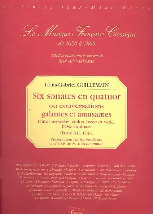 6 Sonates en quatuor op.12 pour flute traversire, violon, basse de viole et Bc parts en facsimil