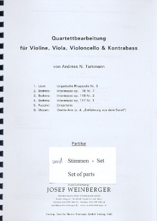 Quartett-Bearbeitungen  fr Violine,Viola, Violoncello und Kontraba (Solostimmung) Partitur und Stimmen