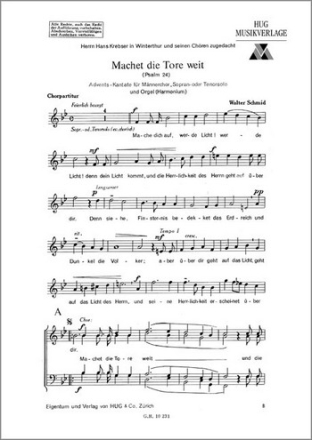 Machet die Tore weit fr Sopran (Tenor), Mnnerchor und Orgel (Harmonium) Chorpartitur