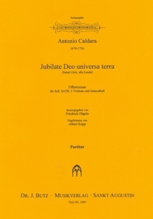 Jubilate Deo universa terra fr Soli, gem Chor, 2 Violinen und Bc Partitur