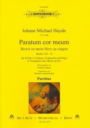 Paratum cor meum SheHa524 fr gem Chor, 2 Violinen, Violoncello und Orgel (Blser ad lib) Partitur