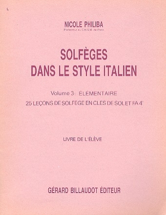 Solfges dans le style Italien vol.3 pour chant livre de l'lve