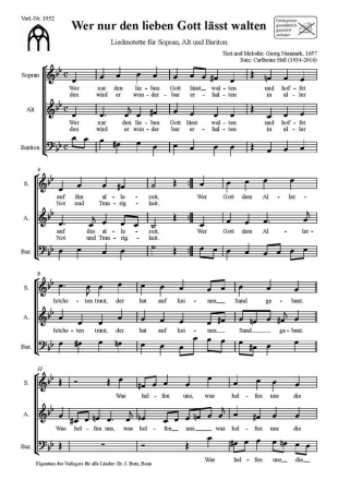 Wer nur den lieben Gott lsst walten fr gem Chor (SABar) a cappella Partitur