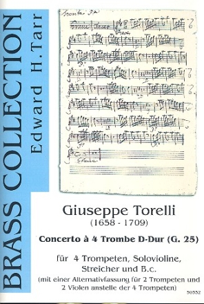 Concerto  4 Trombe D-Dur G.25 fr 4 Trompeten, (oder 2 Trp, 2 Violen), Solo-Violine, Streicher und Bc Partitur+Stimmen
