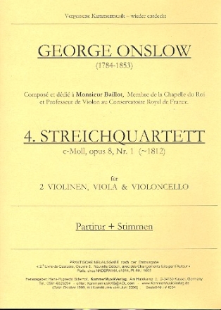 Quartett c-Moll op.8,1 f�r 2 Violinen, Viola und Violoncello Partitur und Stimmen