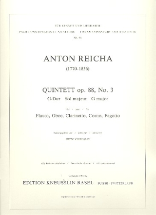 Quintett G-Dur op.88,3 fr Flte, Oboe, Klarinette, Horn und Fagott Stimmen