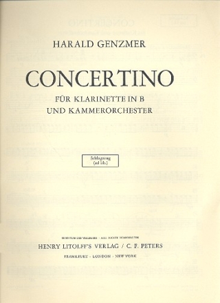 Concertino fr Klarinette und Orchester Schlagzeug (ad lib.)