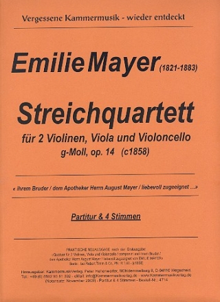 Streichquartett g-Moll op.14 fr 2 Violinen, Viola und Violoncello Partitur und Stimmen,  Reprint