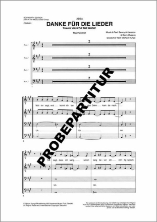 Danke f�r die Lieder f�r M�nnerchor und Klavier Partitur (dt)